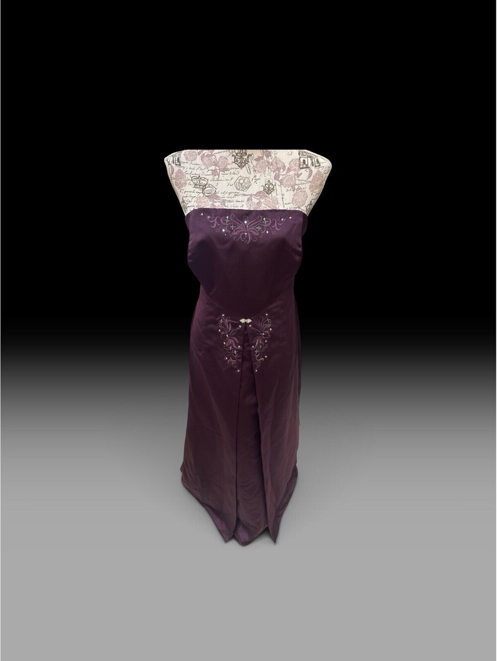 Sz 16 90s Y2K Dark Purple  Strapless Open V Front Formal Gown Dress Empire Goth